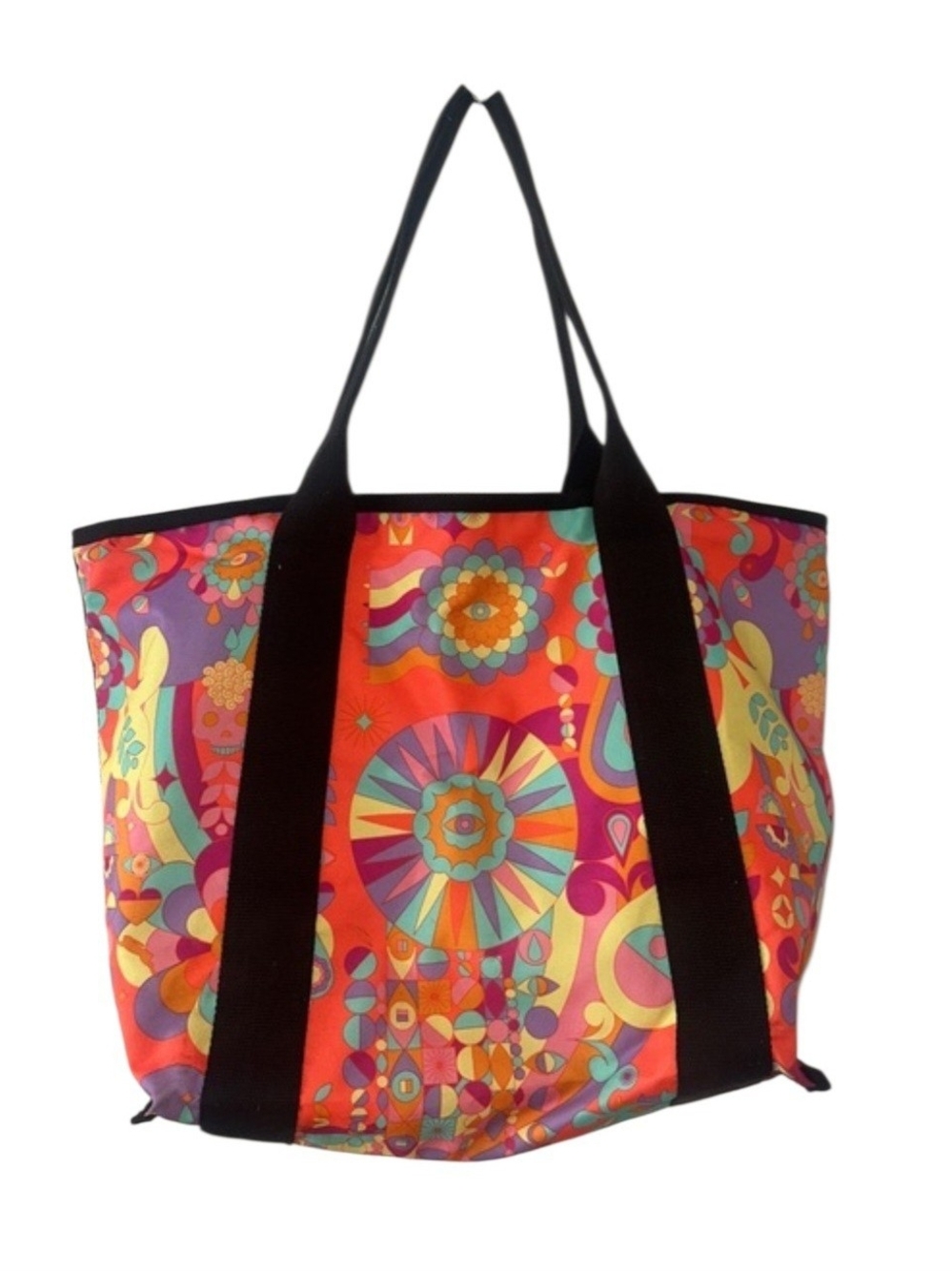 Amika Multicolor Psychedelic Print Tote with Black Straps Hippy Style